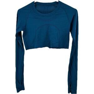 Lululemon Swiftly Tech Long Sleeve Crew Crop Seamless Silverescent Deep Marine 4